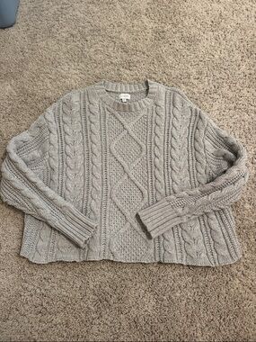 La Hearts Taupe Cable Knit Crewneck Sweater